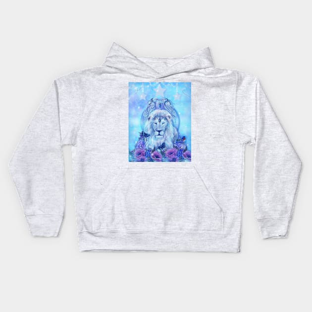 Fiercely beautiful white lion art by Renee Lavoie Kids Hoodie by ReneeLLavoie